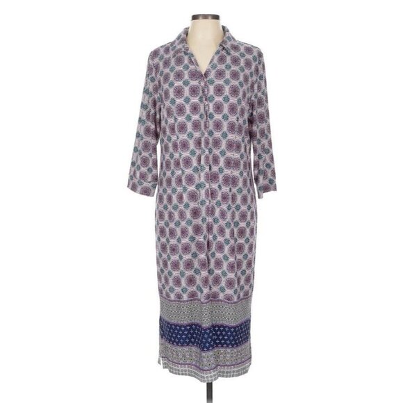 NEW Chicos Medallion Print Midi Shirt Dress 2 (12 / 14) Pink Blue Multi NWOT - Picture 8 of 8
